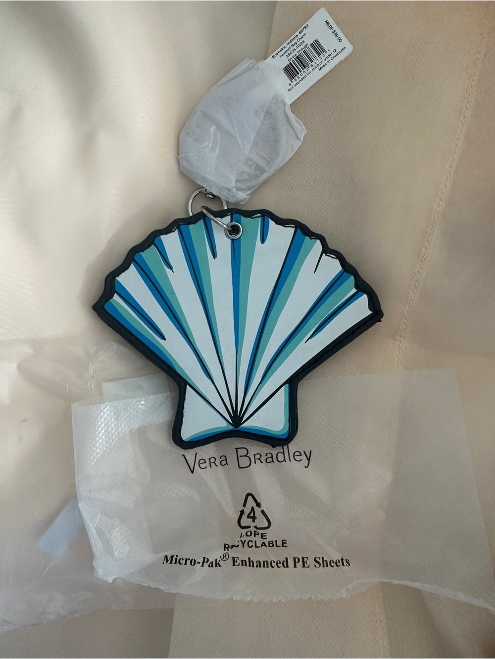 Vera Bradley Blue & Teal Shell Keychain Tag